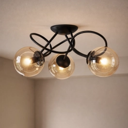 Lampa sufitowa z trzema kloszami w kolorze bursztynowym