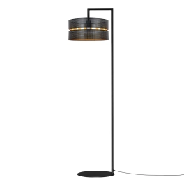 Lampa podłogowa, stojąca z podwójnym, czarno-złotym abażurem