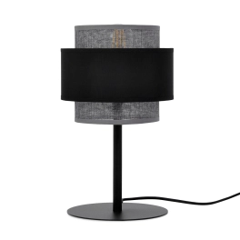 Czarna lampka stołowa z podwójnym abażurem, na jedną żarówkę