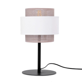 Efektowna lampa stołowa w stylu boho, w kolorze beżu i bieli