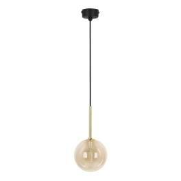 Jednopunktowa, wisząca lampa do salonu, bursztynowy klosz GALAXY