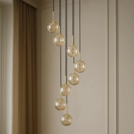 Finezyjna lampa wisząca z małymi, bursztynowymi kloszami