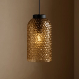 Lampa wisząca z kloszem w kształcie tuby, czarno-bursztynowa