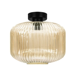 Stylowa lampa sufitowa z ryflowanym kloszem na czarnej podsufitce CLARK