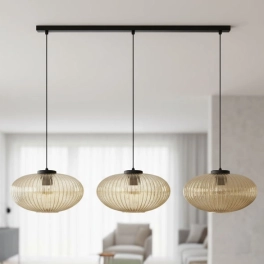 Lampa wisząca, listwa z trzema zwisami, bursztynowe klosze