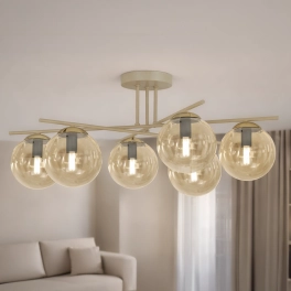 Elegancka lampa sufitowa w kolorze beżowym z kulistymi kloszami