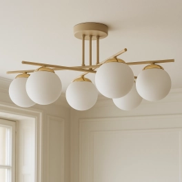 Okazała lampa sufitowa do eleganckiego salonu z białymi kloszami