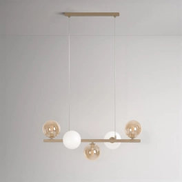 Lampa wisząca do salonu, okrągłe klosze na belce