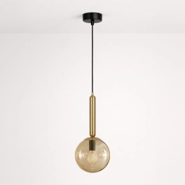 Smukła, pojedyncza lampa wisząca z bursztynowym kloszem