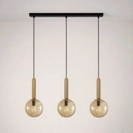 Lampa wisząca z bursztynowymi kloszami i złotymi detalami