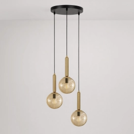 Lampa wisząca w nowoczesnym stylu, trzy zwisy z okrągłej podsufitki