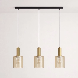 Lampa wisząca, listwa z trzema zwisami, bursztynowe klosze
