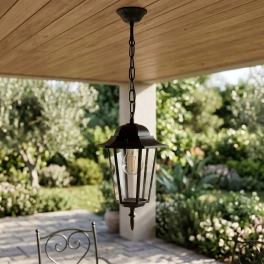 Wisząca lampa ogrodowa na łańcuchu ze szklanymi szybkami