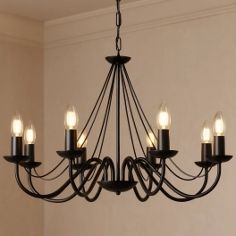 Lampa do wnętrza w stylu retro, czarny świecznik na 8 żarówek E14