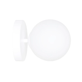 Biała, ponadczasowa lampa ścienna z okrągłą postawą, kinkiet do sypialni