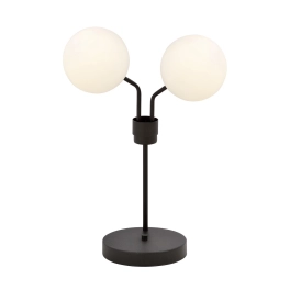 Lampka stołowa o nowoczesnym kształcie z dwoma białymi kloszami