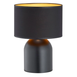 Stylowa lampka stołowa z czarno-złotym abażurem, do sypialni