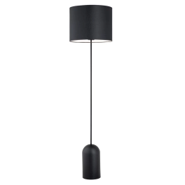 Klasyczna lampa stojąca z czarnym abażurem, minimalistyczna podstawa