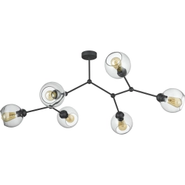 Molekularna lampa sufitowa z sześcioma kloszami i czarną oprawą