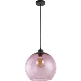 Czarna regulowana lampa wisząca z różowym kloszem w kształcie kuli