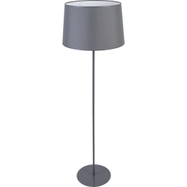 Szara lampa podłogowa z abażurem idealna do nadania klimatu w salonie