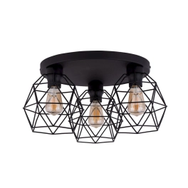 Industrialna lampa sufitowa, trzy żarówki E27 z drucianymi oprawami