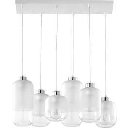 Nieregularna lampa wisząca z sześcioma szklanymi, przezroczystymi kloszami
