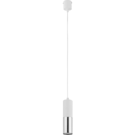 Biało-srebrna lampa wisząca w kształcie tuby, na jedną żarówkę GU10