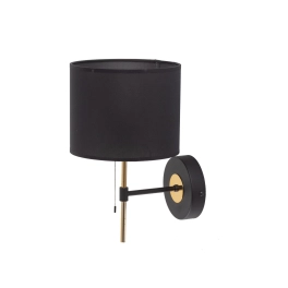 Elegancka, czarno-złota lampa ścienna z abażurem i włącznikiem