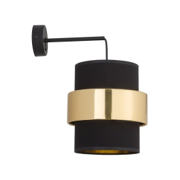 Dekoracyjna lampa ścienna ze smukłym, czarno-złotym abażurem