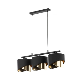 Stylowa, czarno-złota lampa wisząca z nowoczesnymi abażurami, do salonu