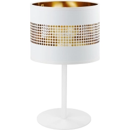 Lampka stołowa z abażurem w kolorze biało-złotym, na szafkę nocną