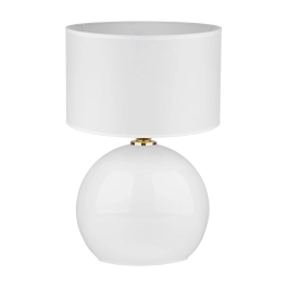Szklana, biało-złota lampka stołowa do eleganckiego salonu