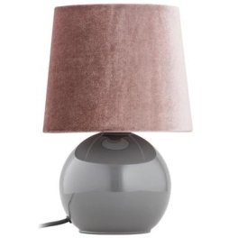 Klasyczna lampka nocna z szarą, szklaną podstawą i różowym abażurem