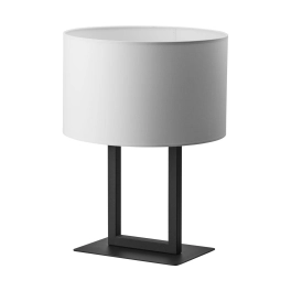 Designerska, minimalistyczna lampka stołowa z białym abażurem