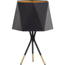 Lampa stołowa z geometrycznym abażurem i czarno-złotymi nóżkami