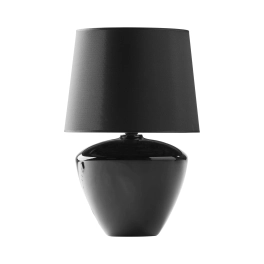 Elegancka, czarna lampka stołowa na szklanej podstawie, do sypialni