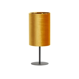 Pomarańczowa lampa stołowa na jednej nodze, z wysokim abażurem
