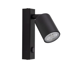 Czarna, minimalistyczna lampa ścienna z włącznikiem, ruchoma tuba