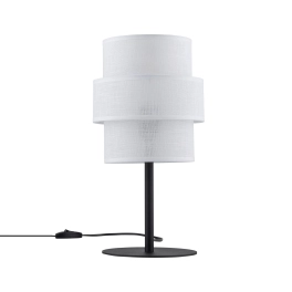 Minimalistyczna lampka stołowa z białym abażurem, do sypialni