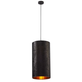 Wąska lampa wisząca z czarno-złotym abażurem, regulowana wysokość