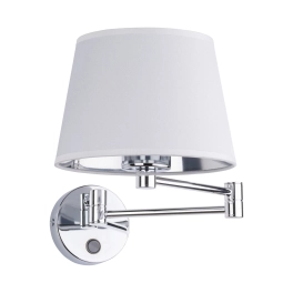 Srebrno-biała lampa ścienna z włącznikiem, składane ramię, nad łóżko