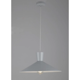 Szara lampa wisząca z kloszem w kształcie stożka, regulowana wysokość