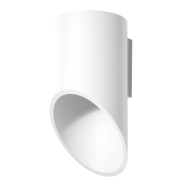 Minimalistyczna, biała lampa ścienna w kształcie ściętej tuby