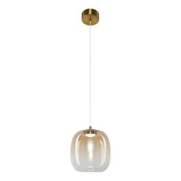 Lampa wisząca LED ze złotą podsufitką i bursztynowym kloszem