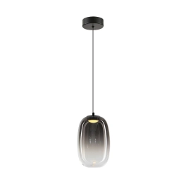 Czarna lampa wisząca LED z podłużnym, szklanym kloszem