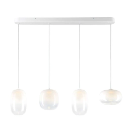 Lampa wisząca LED, cztery zwisy z kloszami w kolorze białym