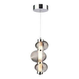 Chromowana lampa wisząca LED z dymionymi kloszami do sypialni