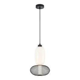 Nowoczesna lampa wisząca LED z drucianym kloszem, biało-czarna