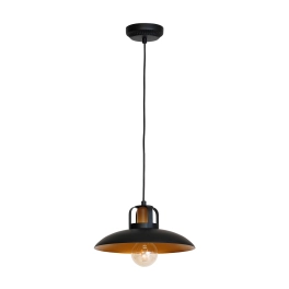 Czarna lampa wisząca z metalowym, szerokim kloszem w loftowym stylu